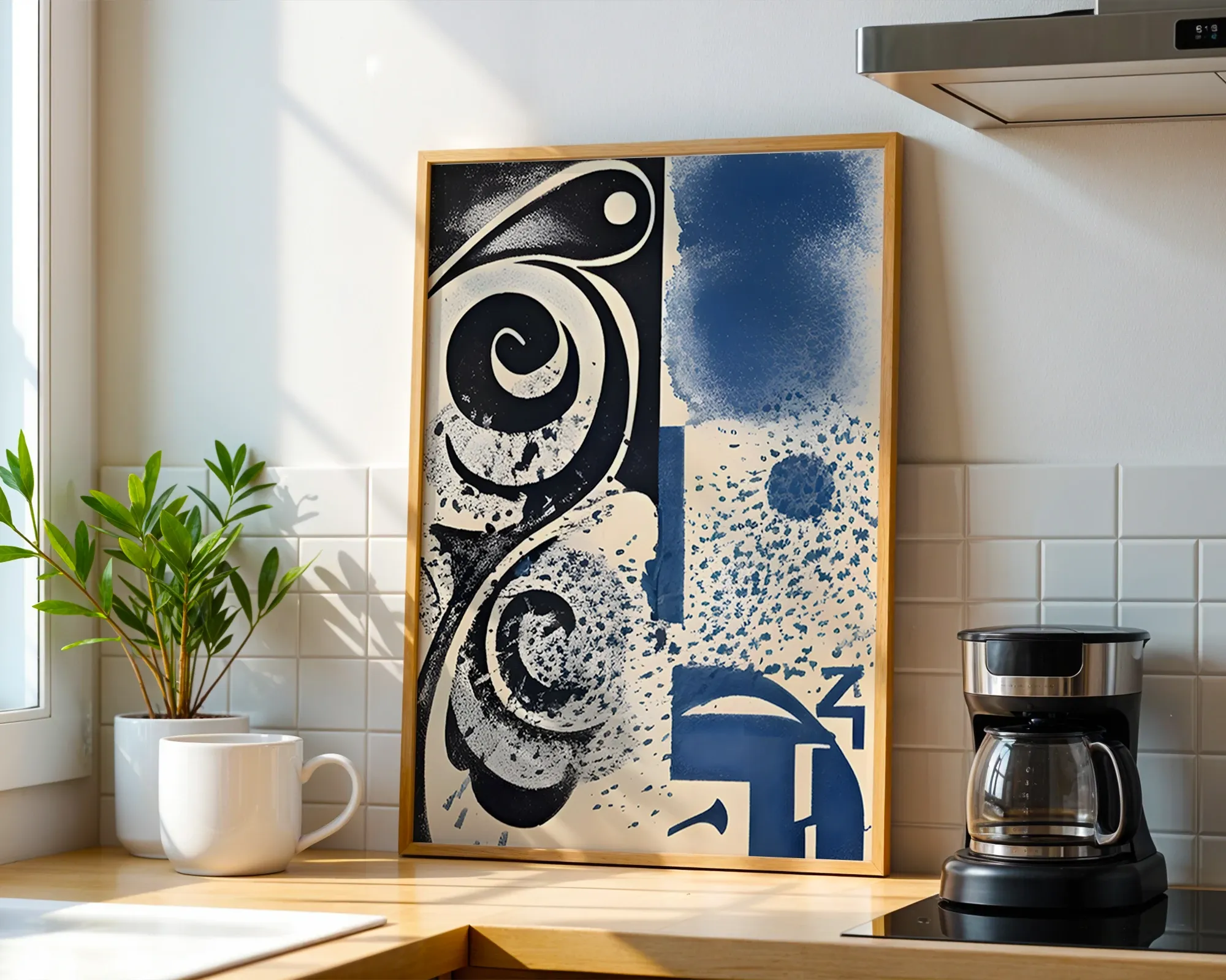 Cobalt Spirals Abstract Composition — room view 1