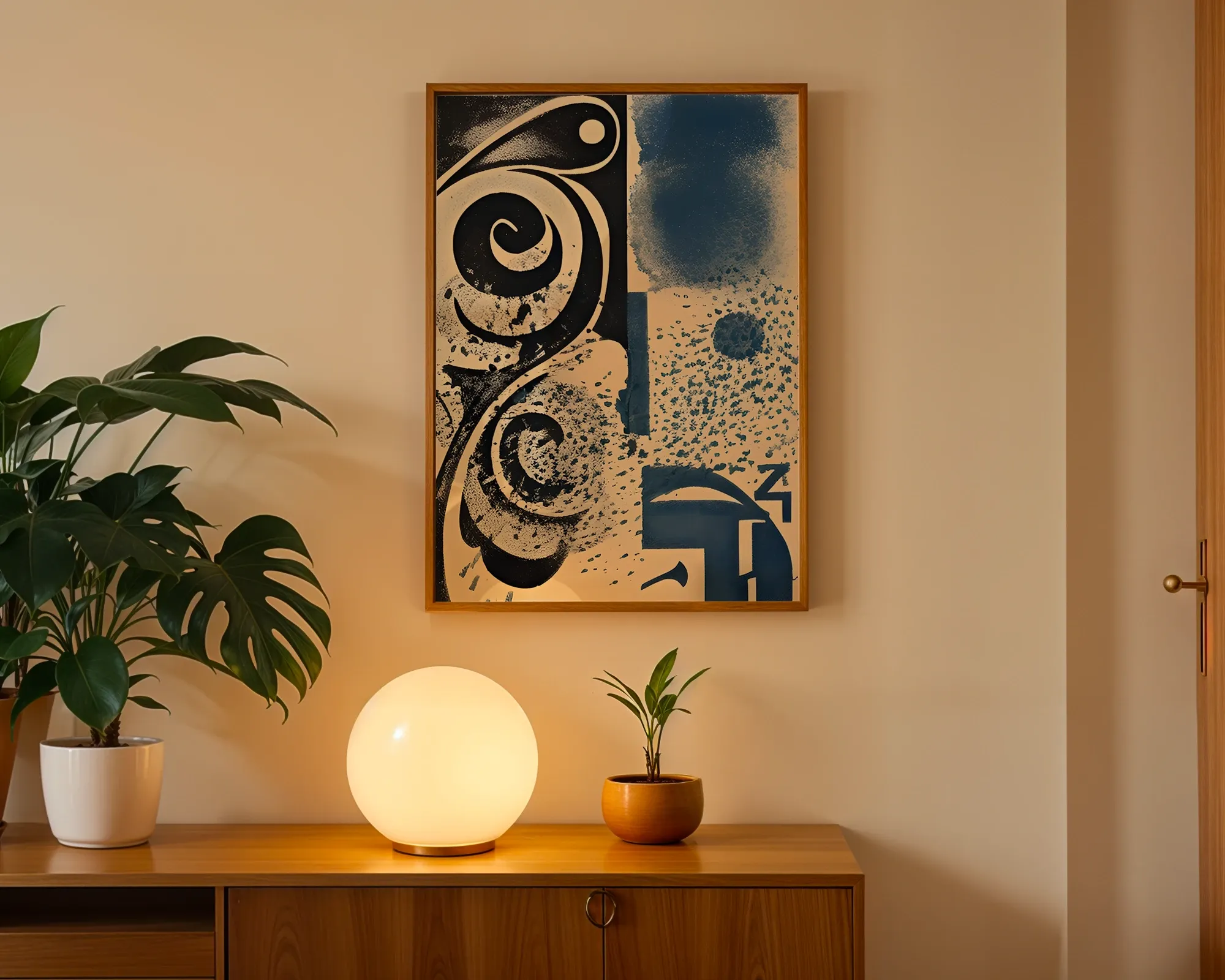 Cobalt Spirals Abstract Composition — room view 3