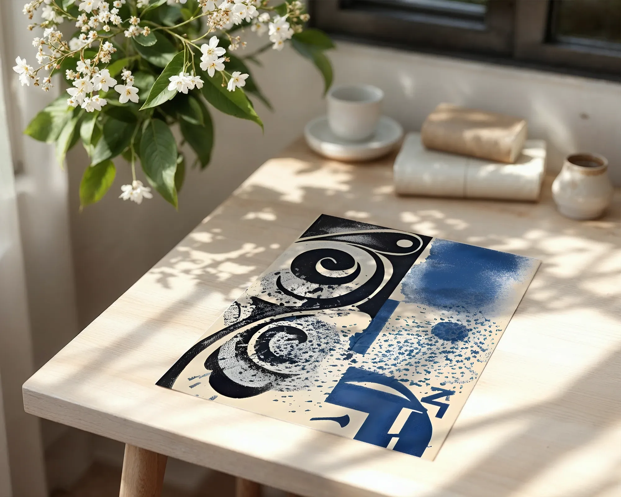 Cobalt Spirals Abstract Composition — room view 6