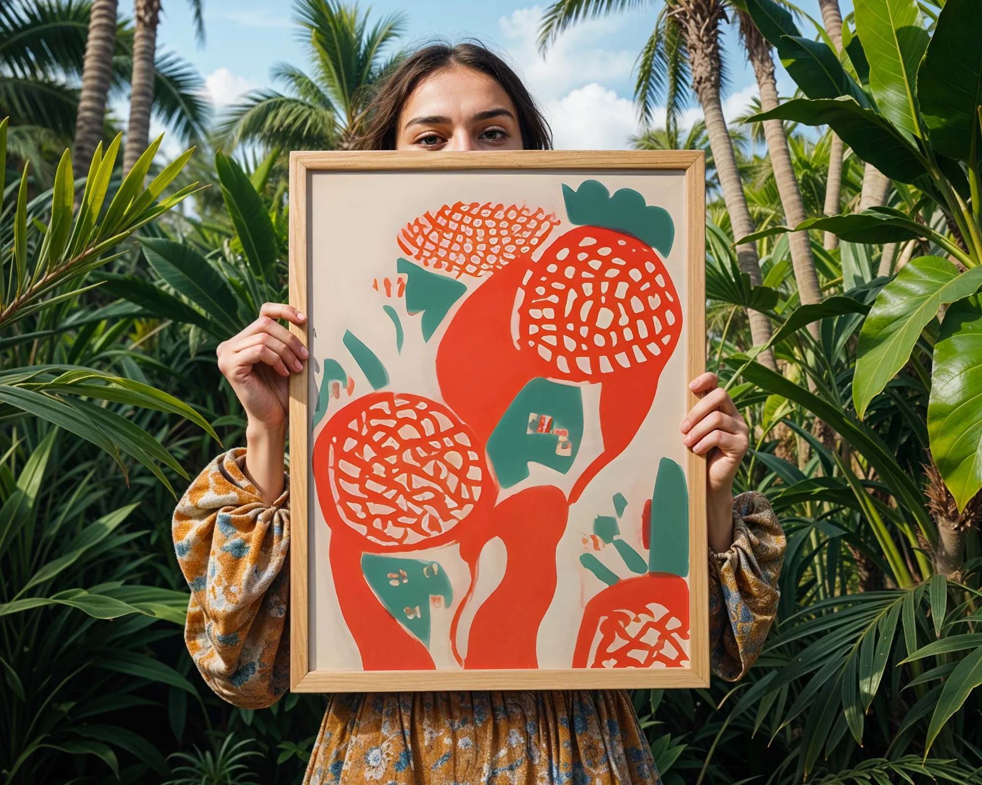 Red and Teal Botanical Composition — room view 5