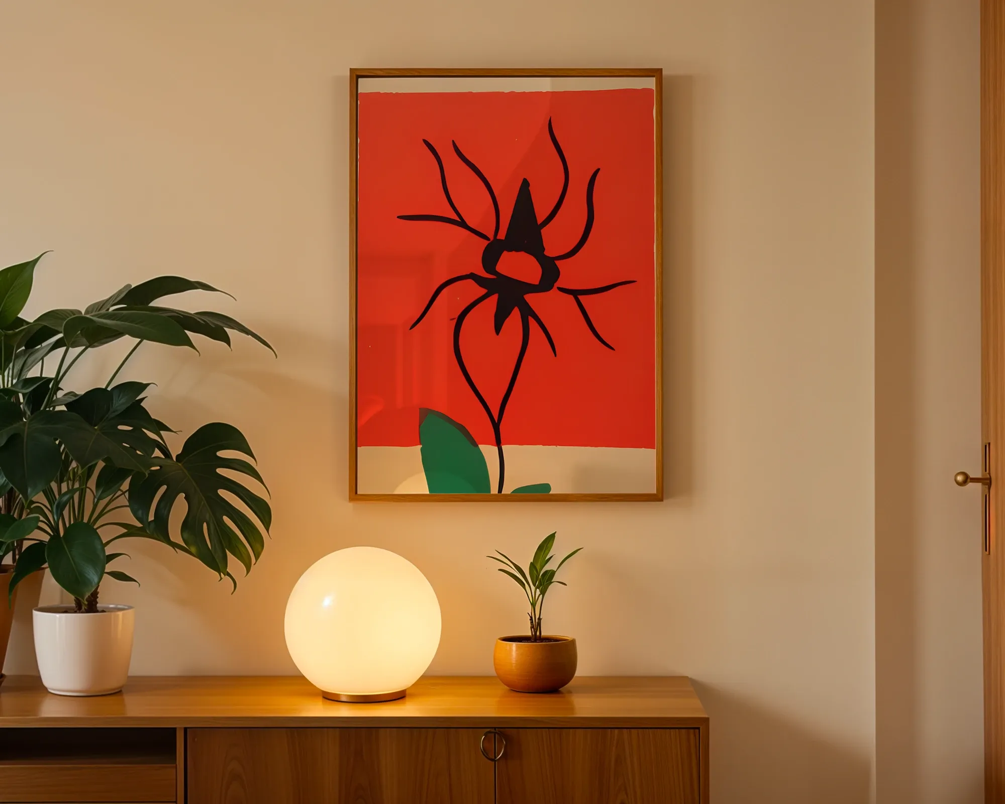 Abstract Crimson Floral Motif — room view 3