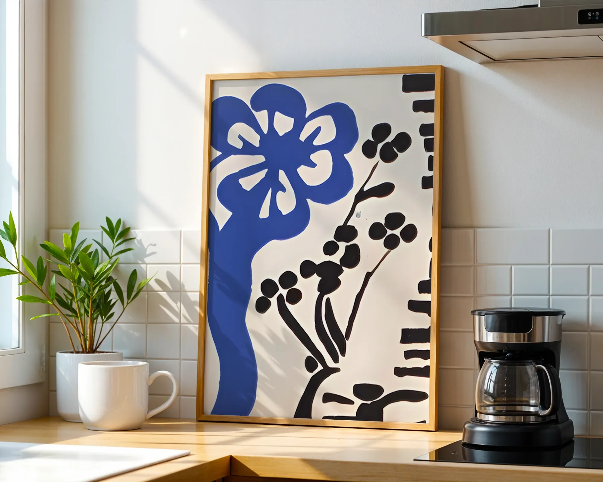 Blue Motif and Botanical Sprig — room view 1