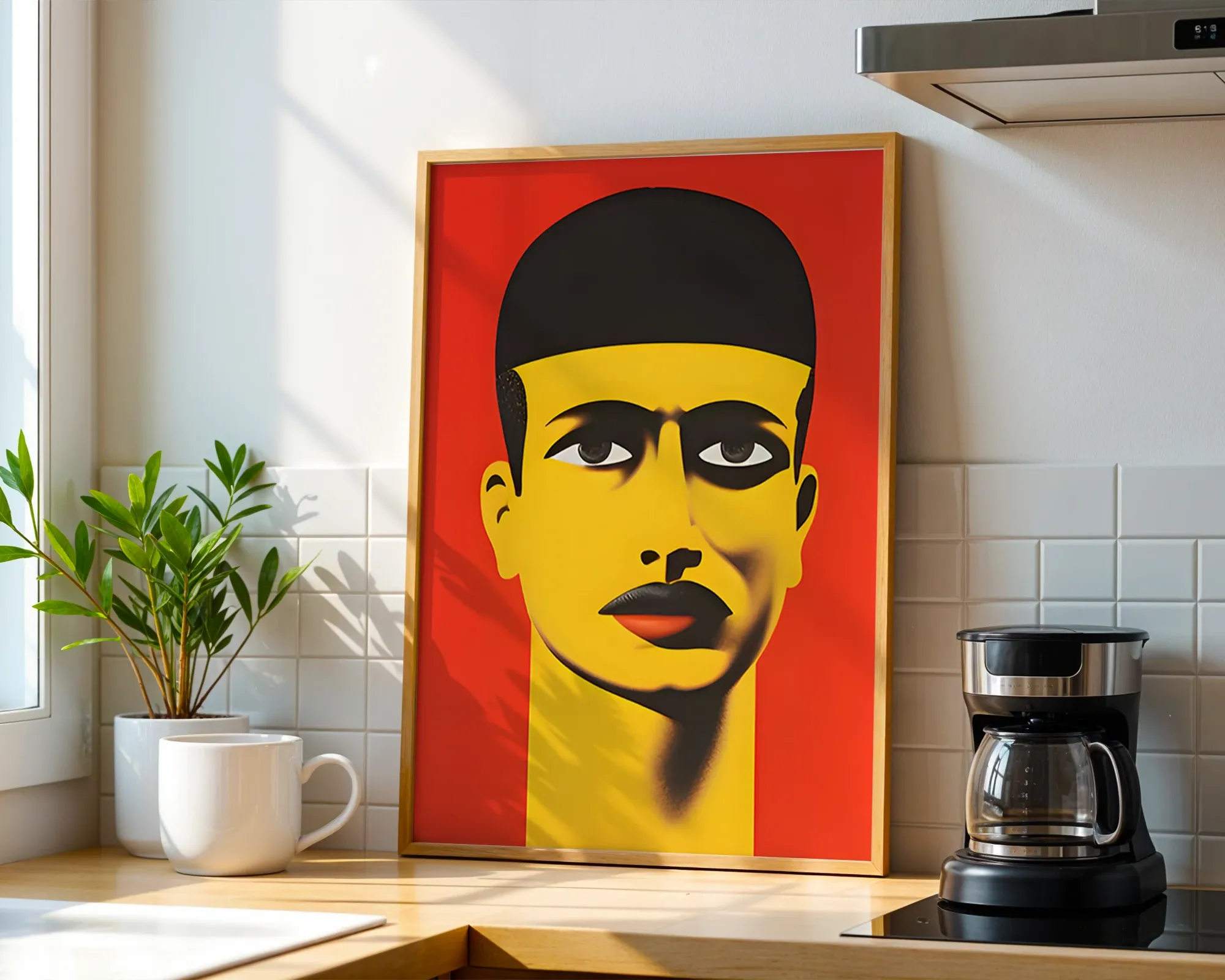 Graphic Yellow Portrait on Red — room view 1