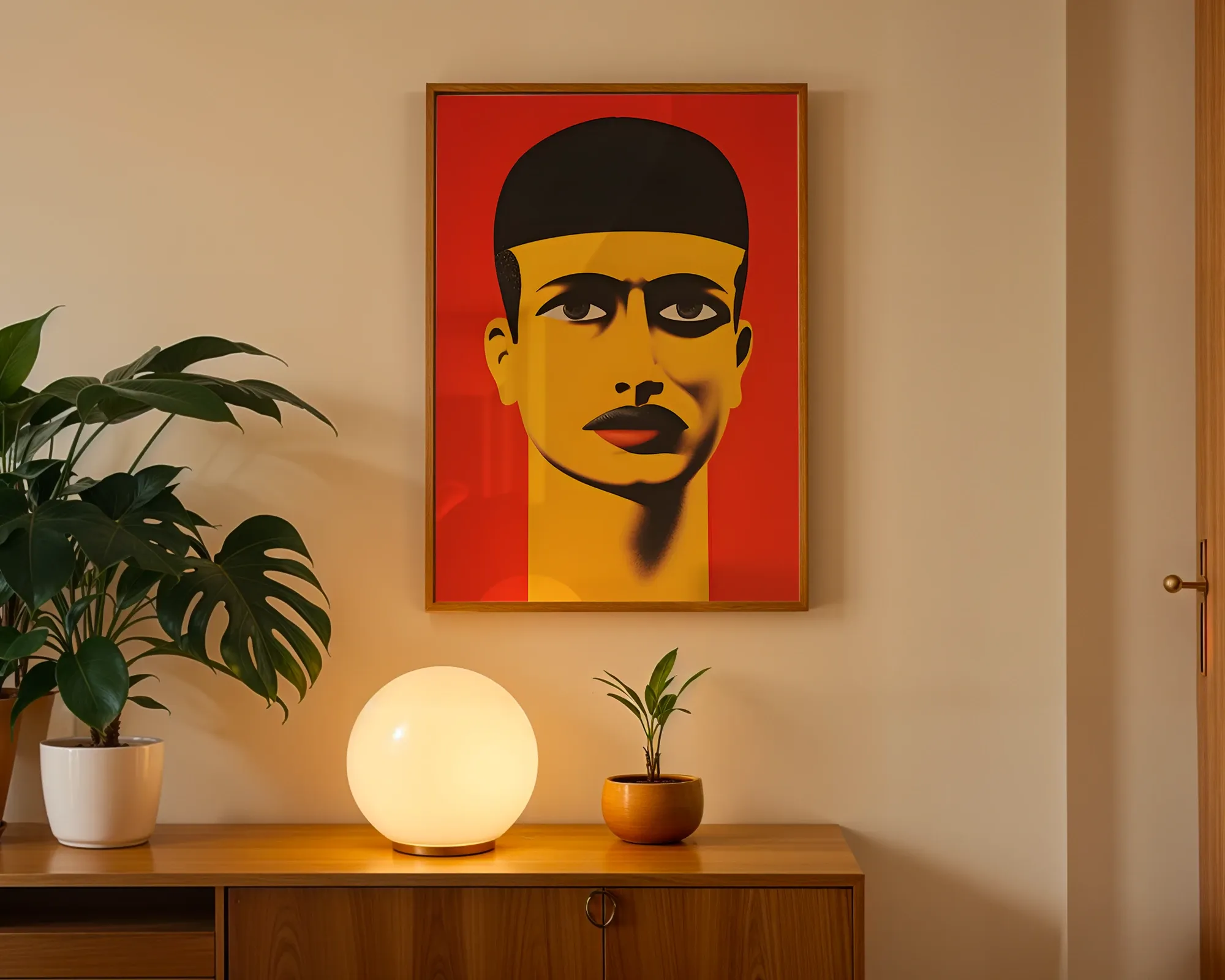 Graphic Yellow Portrait on Red — room view 3