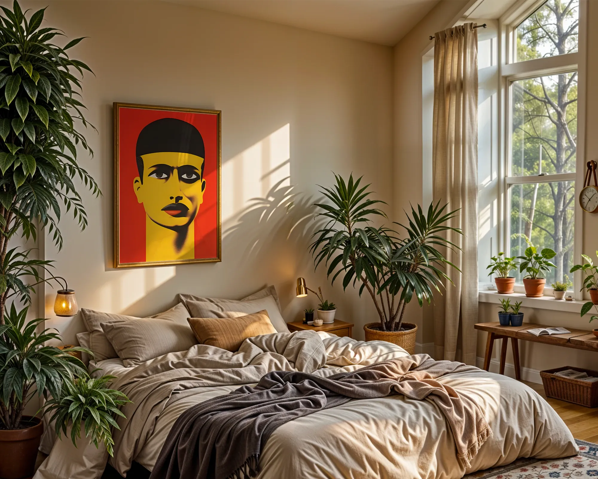 Graphic Yellow Portrait on Red — room view 4