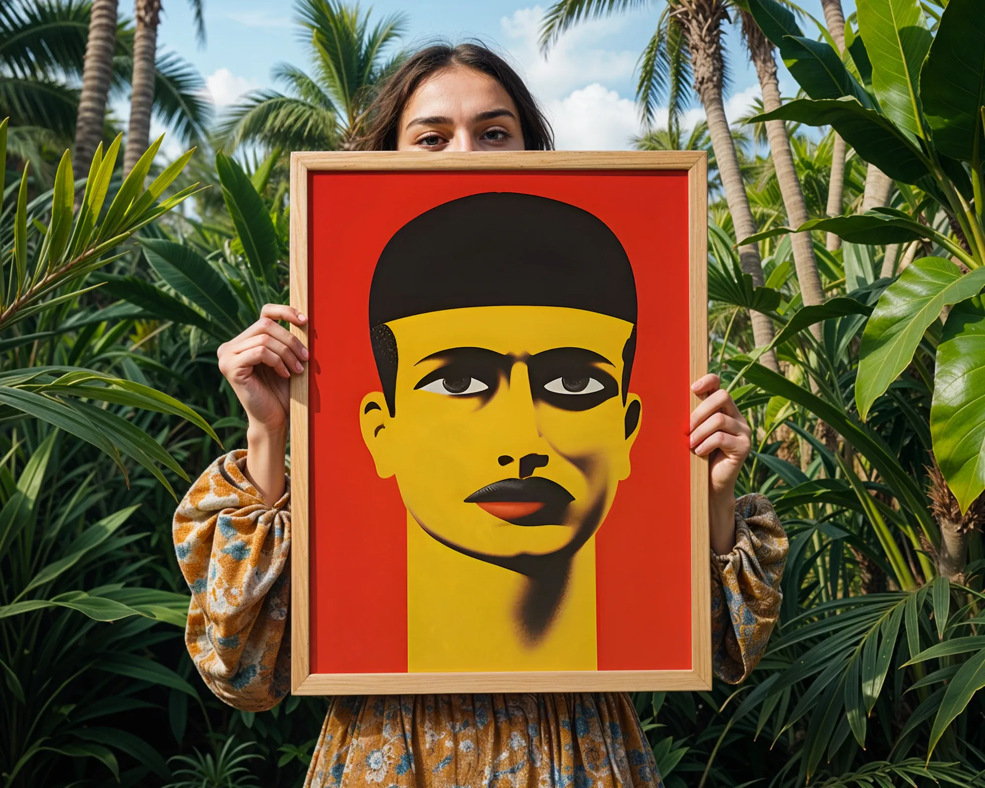Graphic Yellow Portrait on Red — room view 5