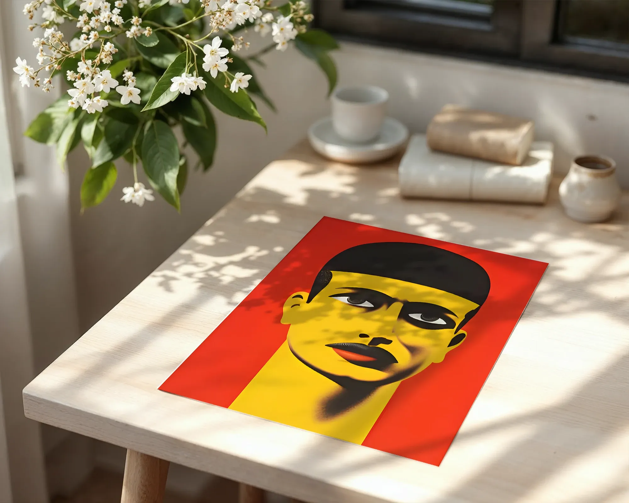 Graphic Yellow Portrait on Red — room view 6