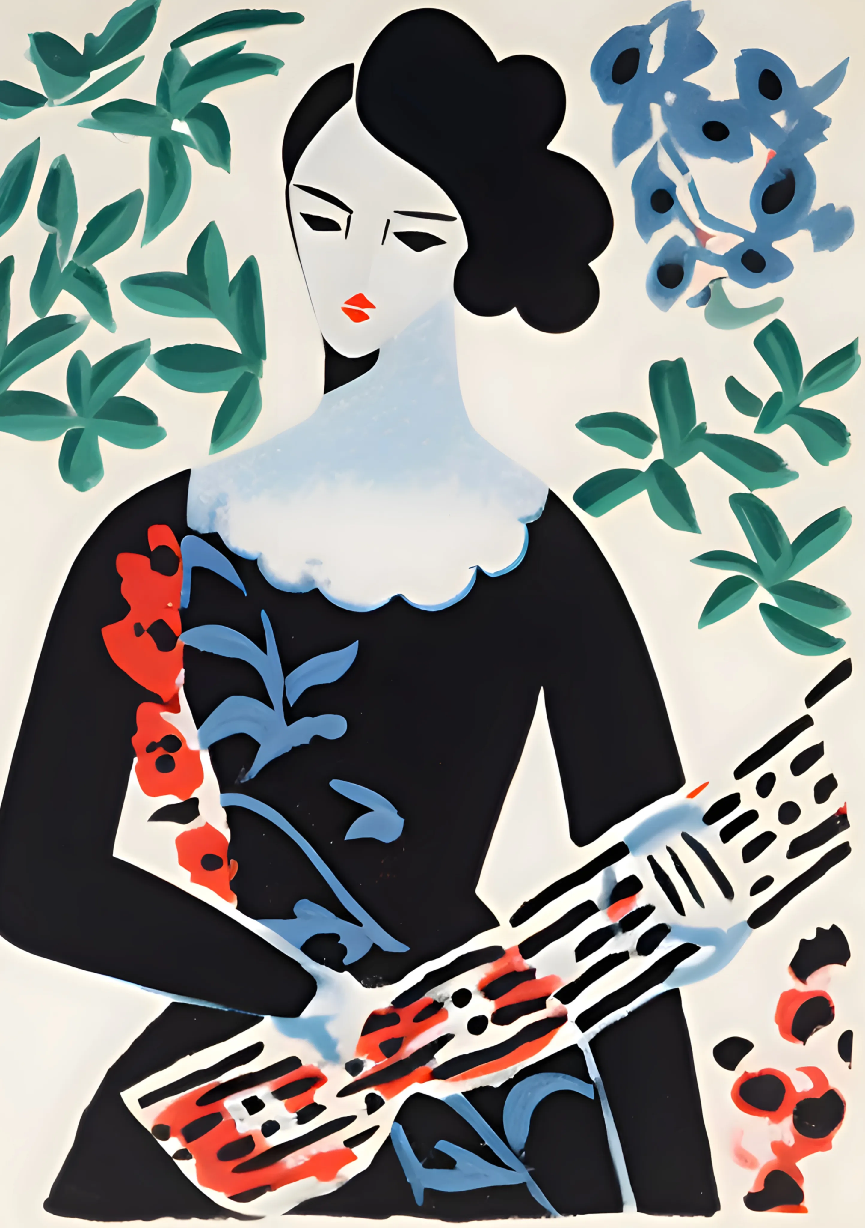 Woman with Guitar in Botanical Setting image 1