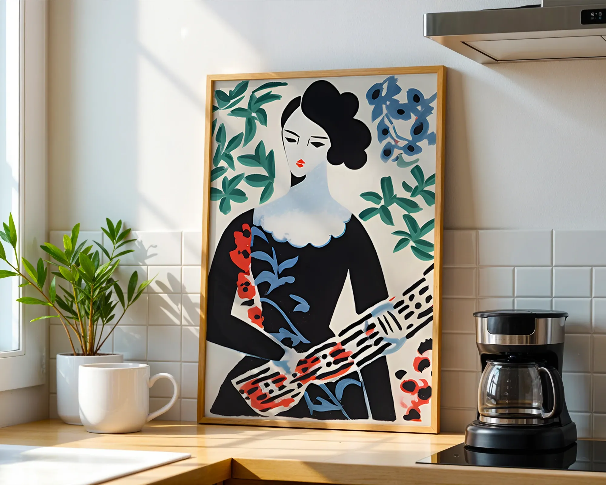Woman with Guitar in Botanical Setting — room view 1