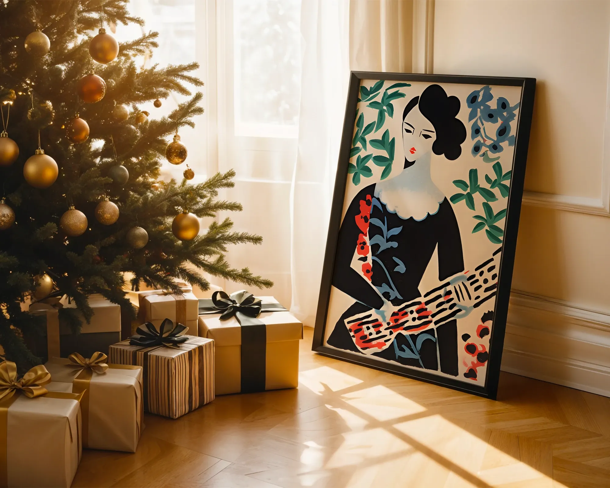 Woman with Guitar in Botanical Setting — room view 2