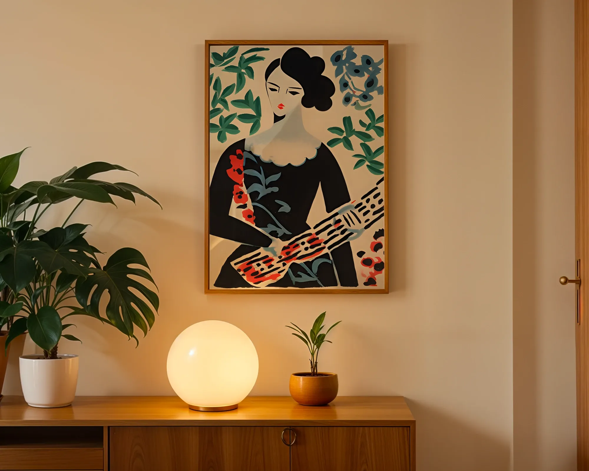 Woman with Guitar in Botanical Setting — room view 3