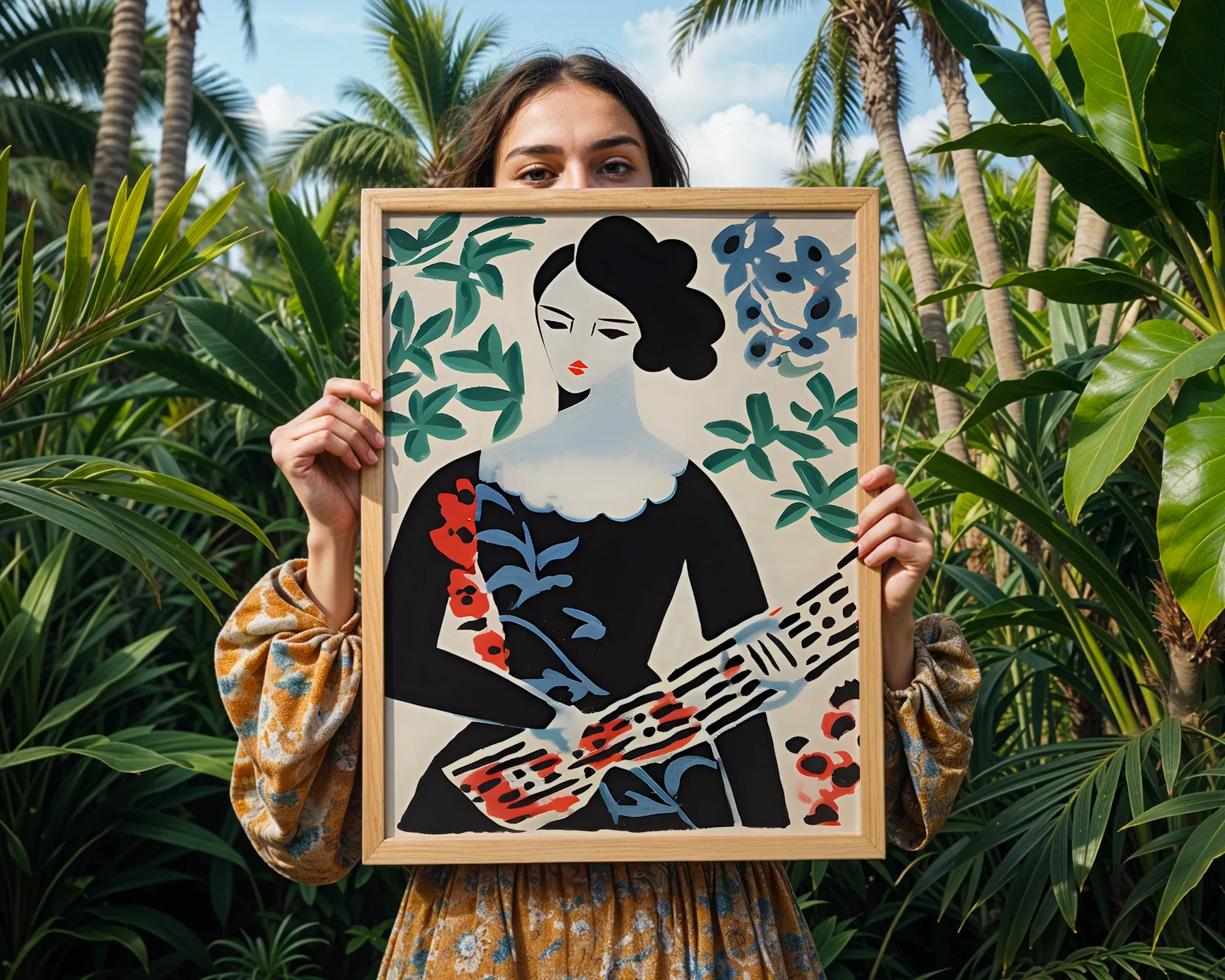 Woman with Guitar in Botanical Setting — room view 5