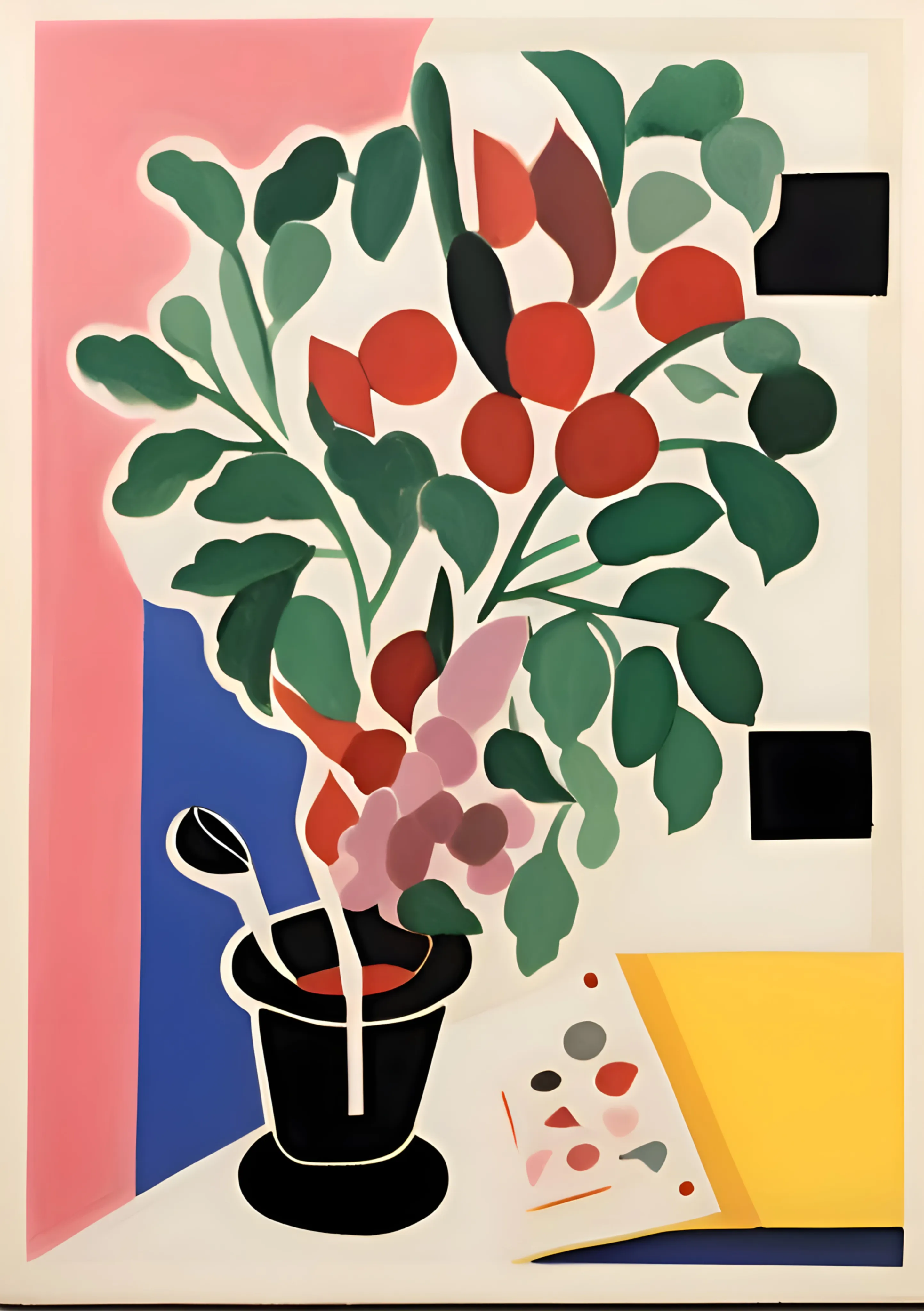 Botanical Still Life in Pink and Blue image 1