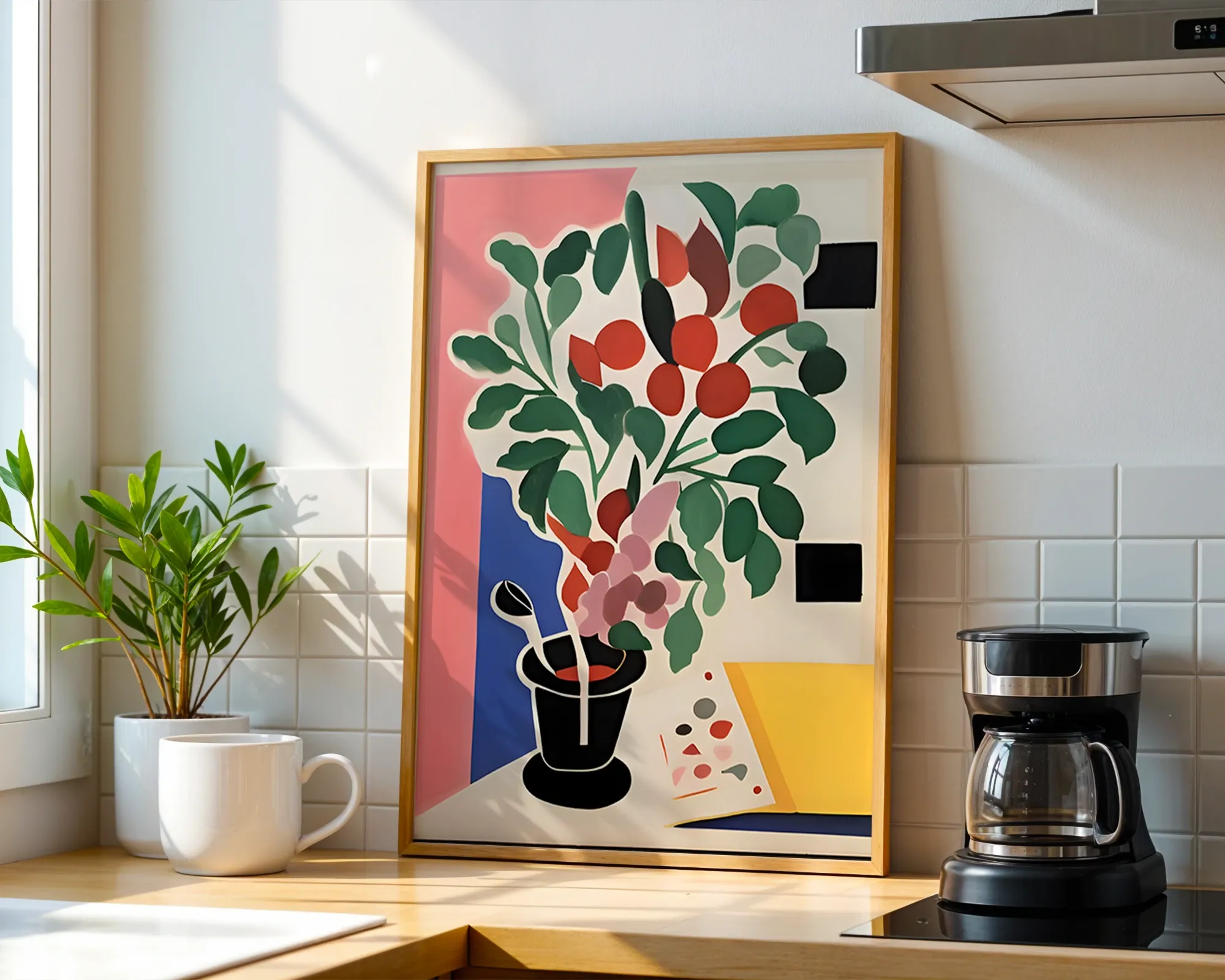 Botanical Still Life in Pink and Blue — room view 1