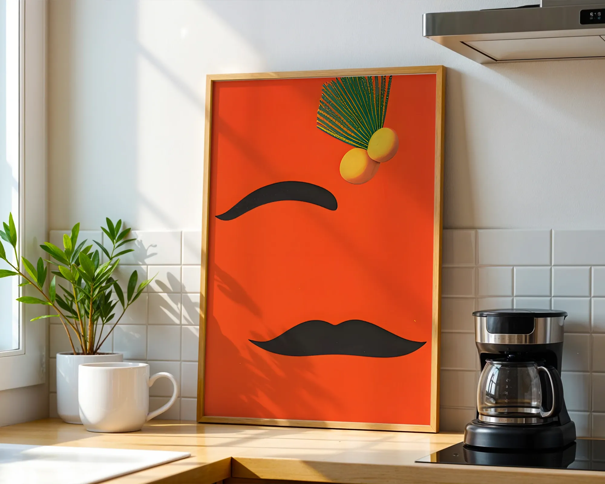 Minimalist Face on Bold Orange — room view 1