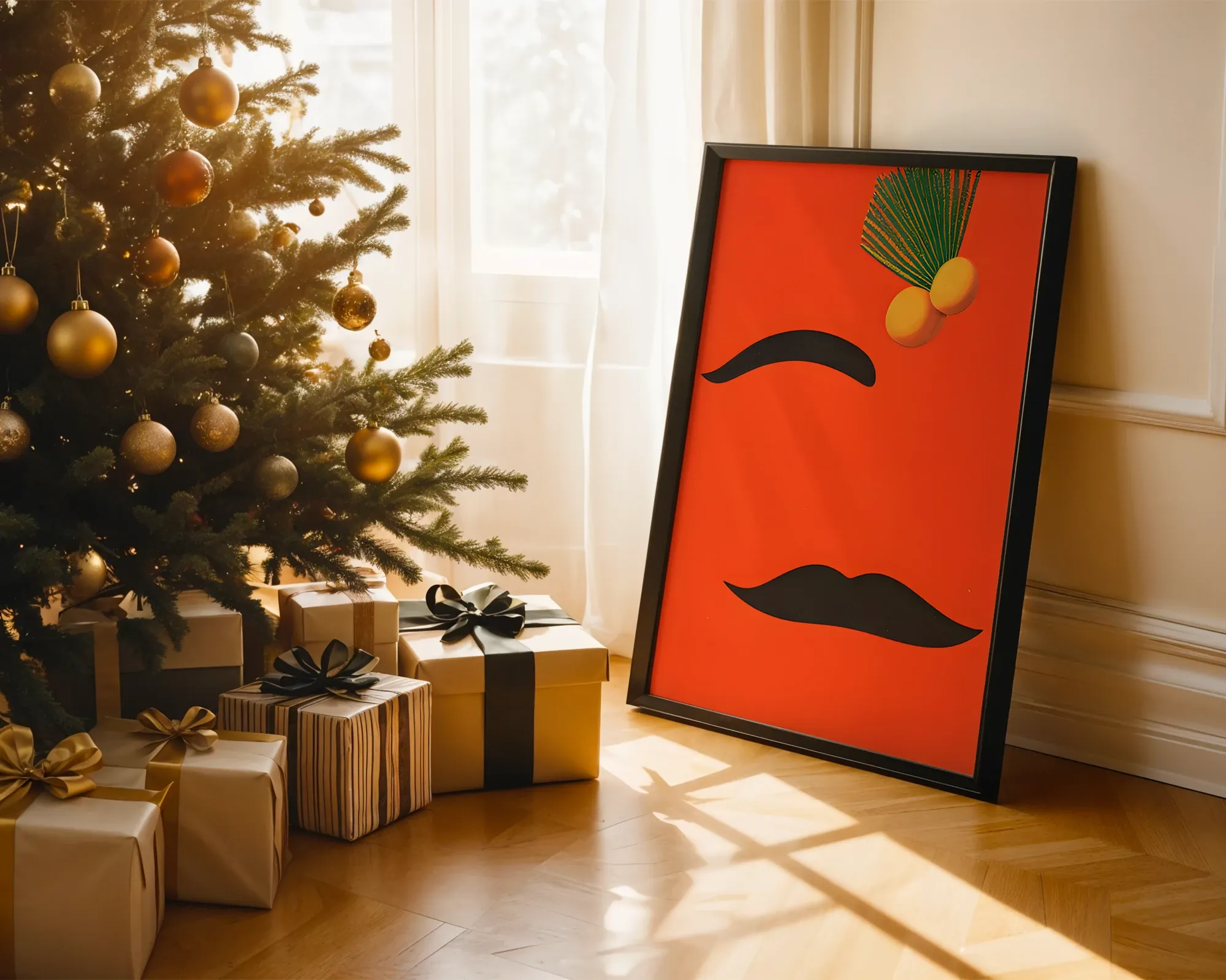 Minimalist Face on Bold Orange — room view 2