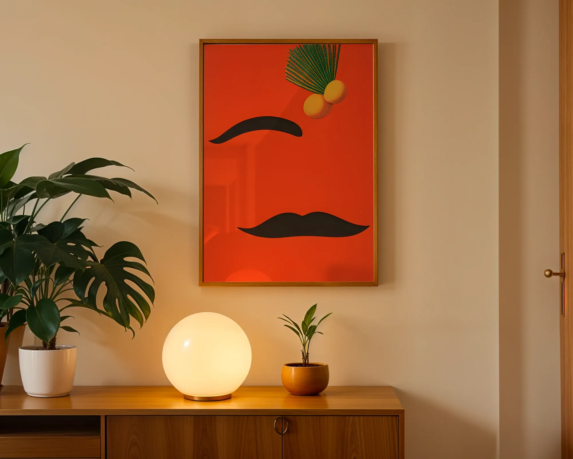 Minimalist Face on Bold Orange — room view 3