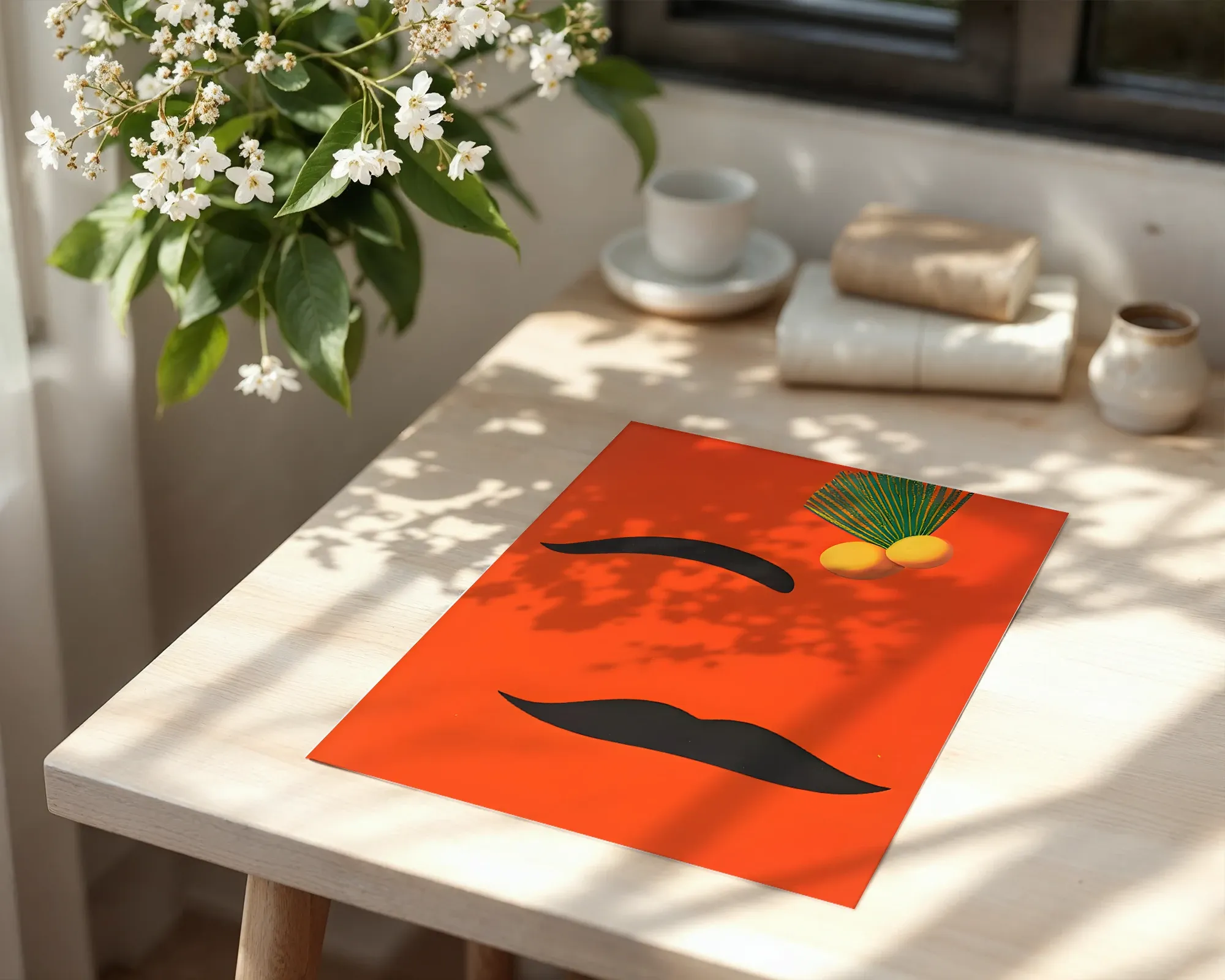 Minimalist Face on Bold Orange — room view 6