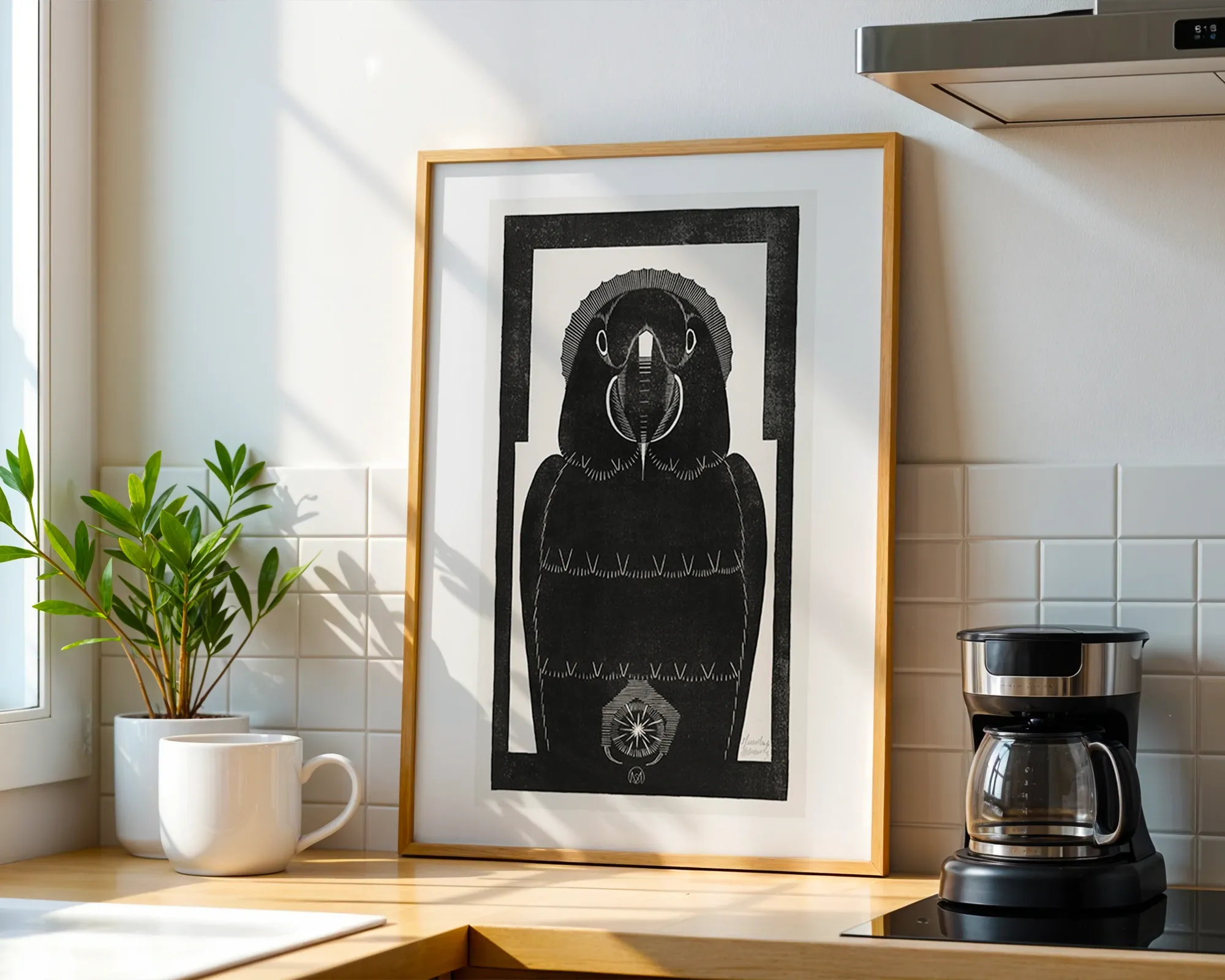 Stylized Black Parrot — room view 1