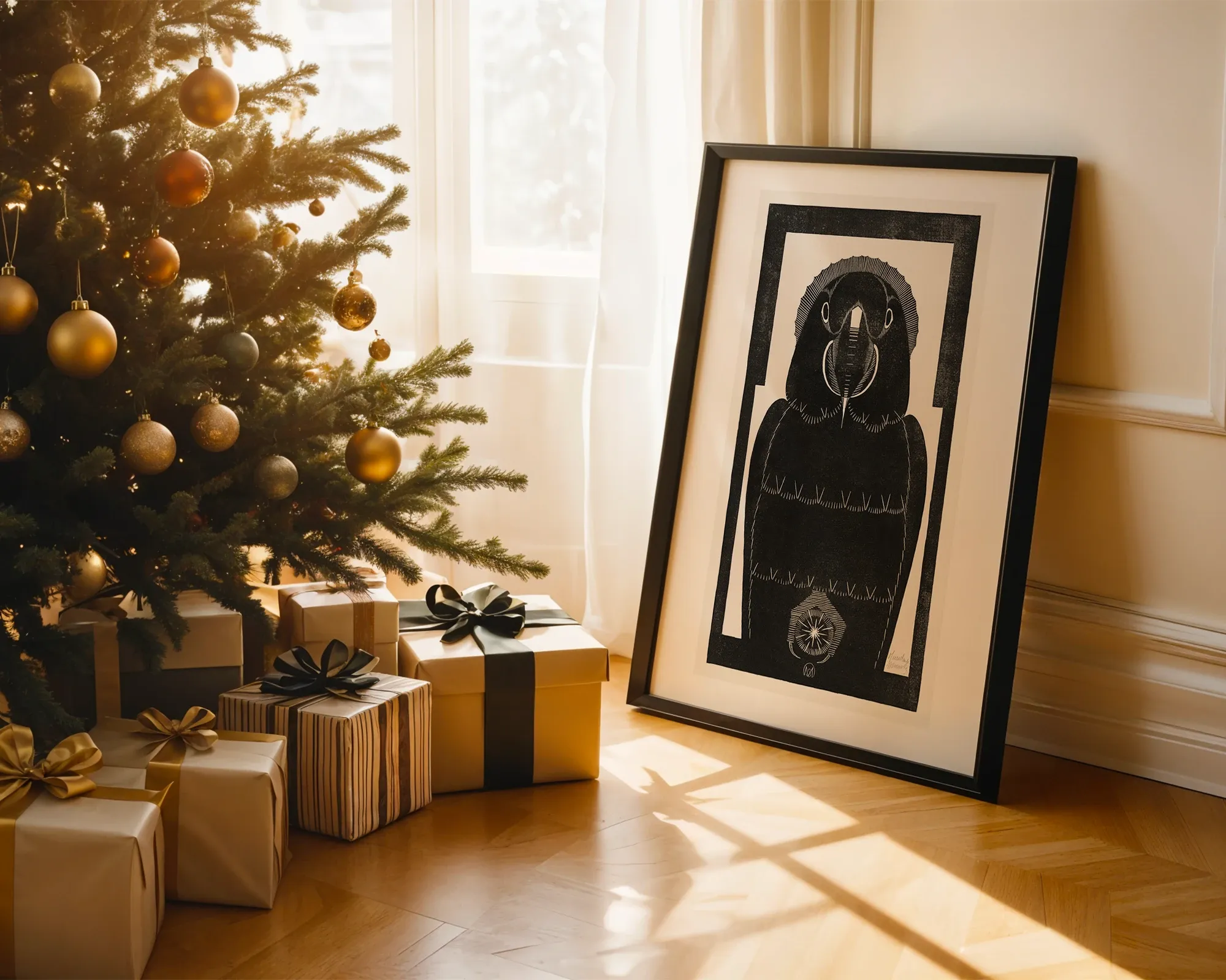 Stylized Black Parrot — room view 2