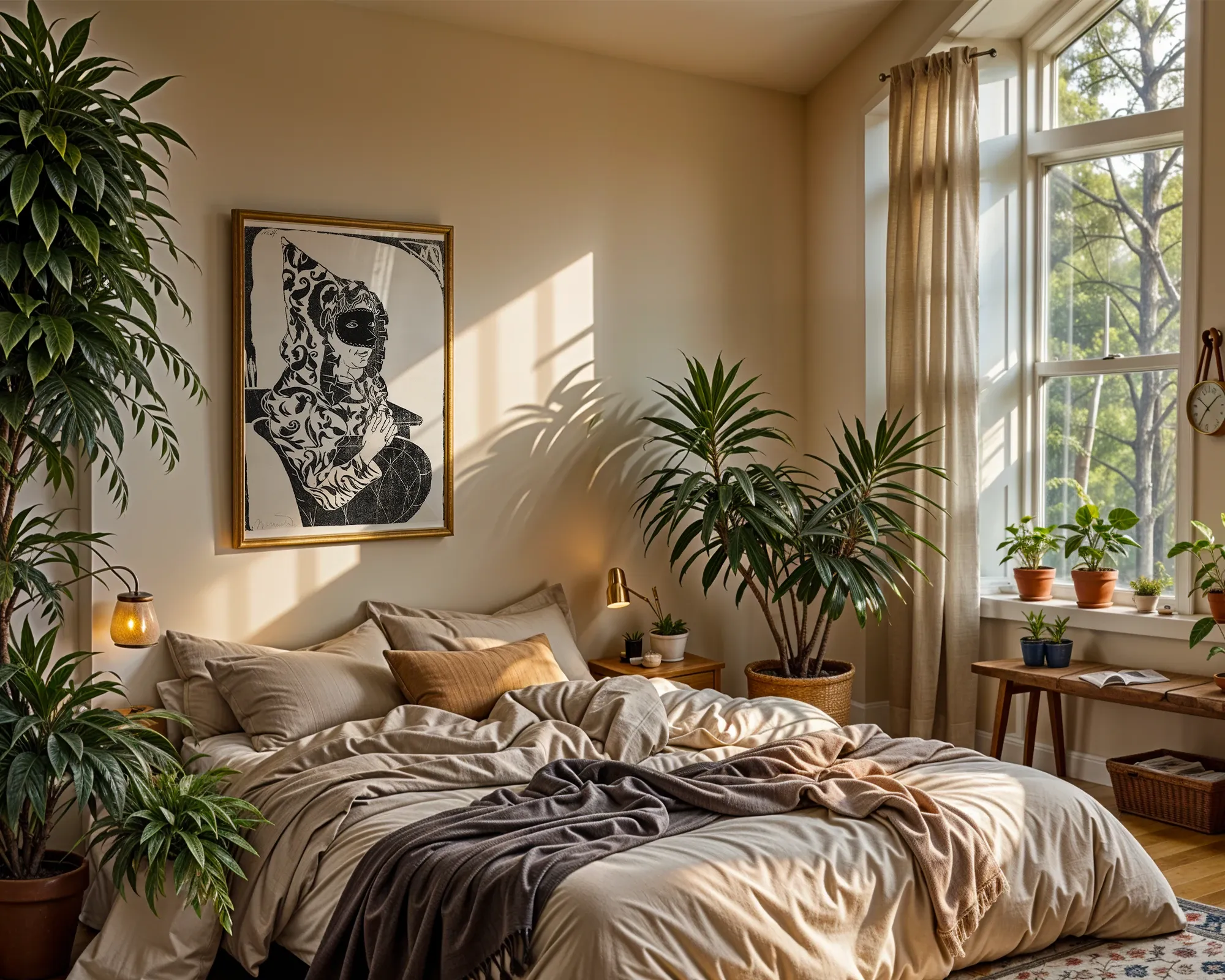 Masked Figure in Patterned Hood — room view 4