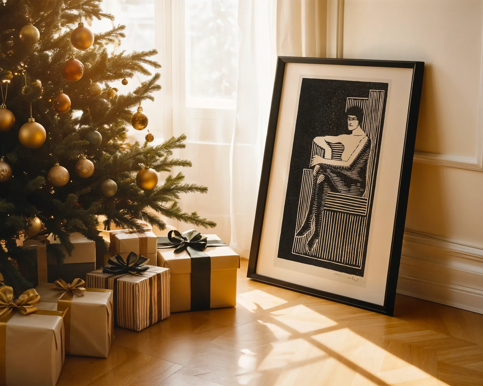 Seated Figure in Geometric Frame — room view 2
