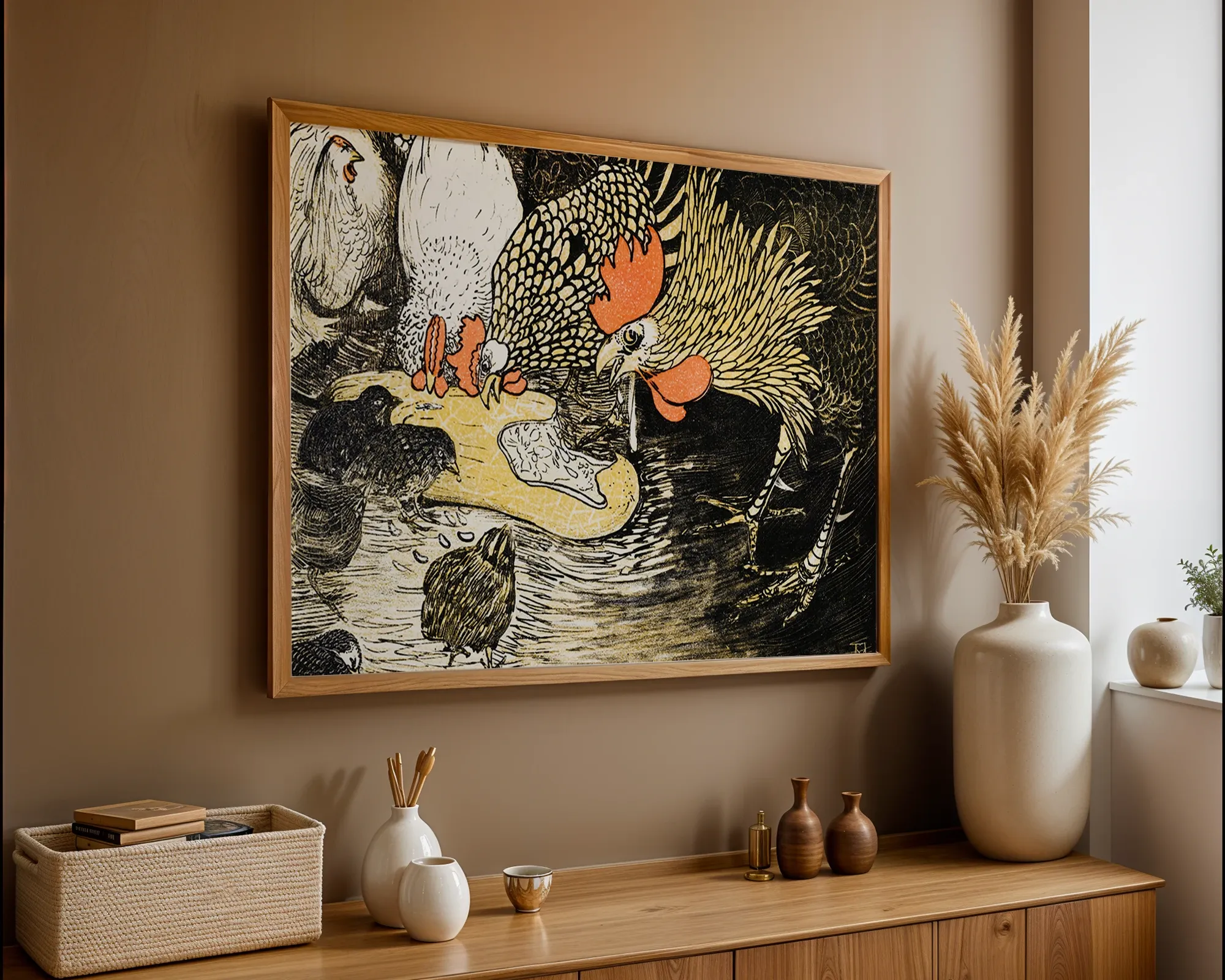 Rooster and Chickens Feeding — room view 5