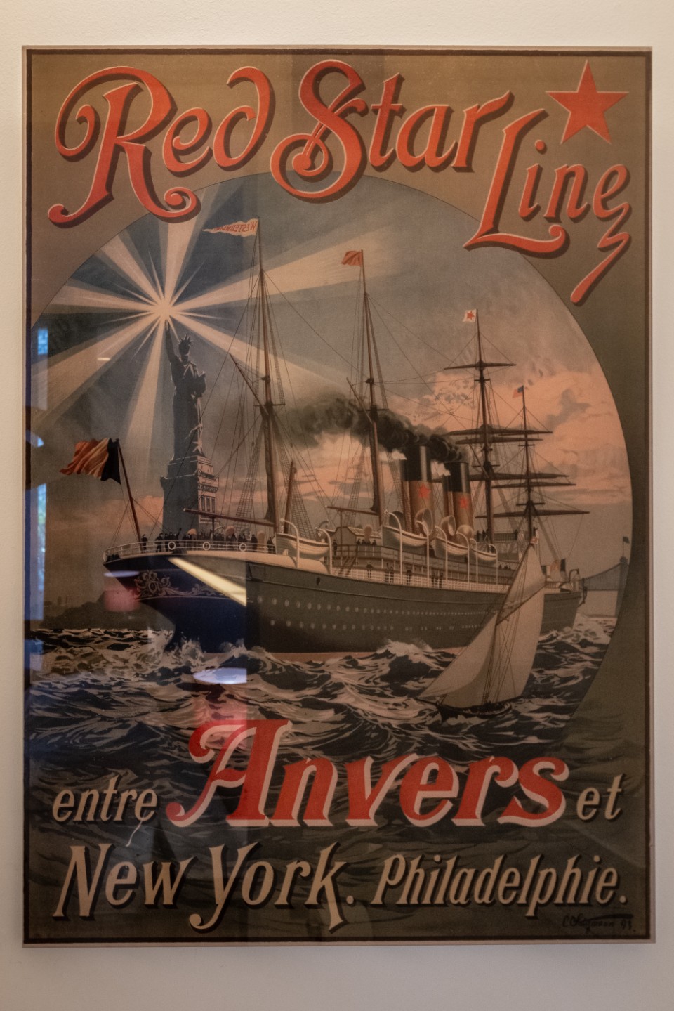 Vintage Red Star Line poster for the Antwerp to America crossing