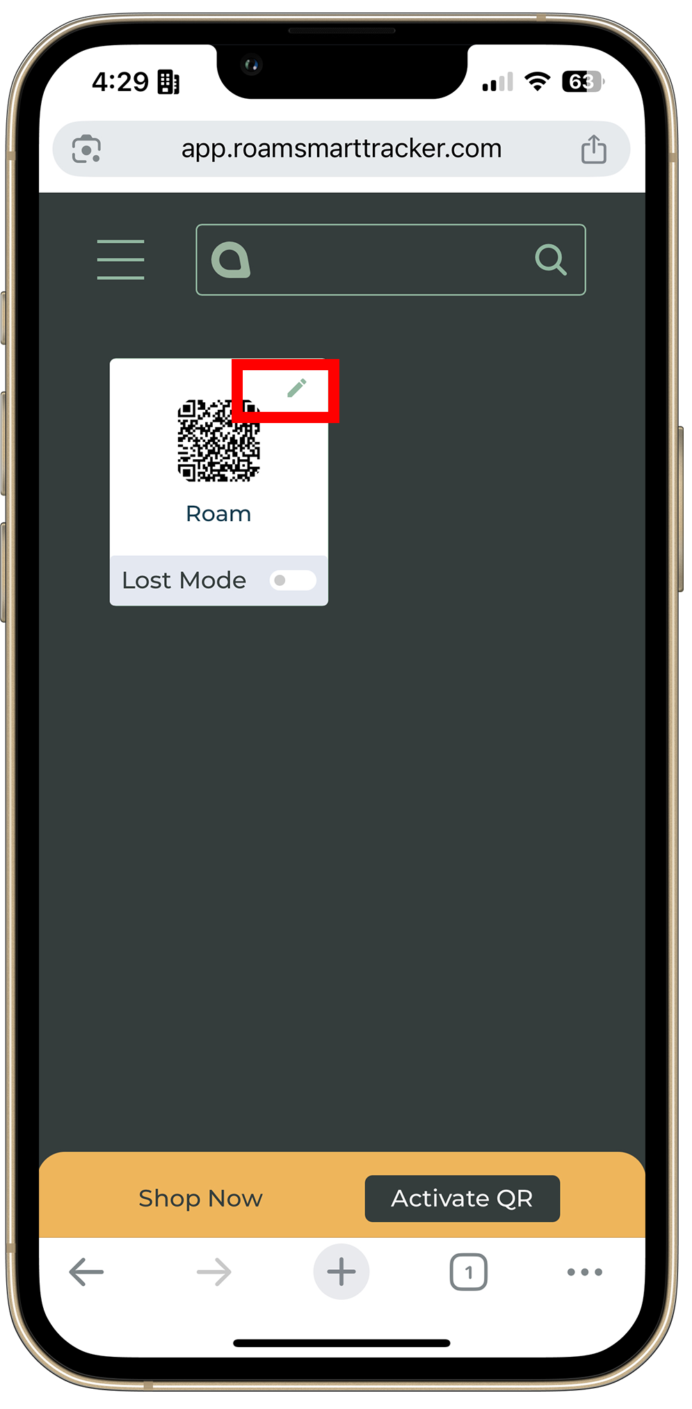 Tracker details screen with pencil icon