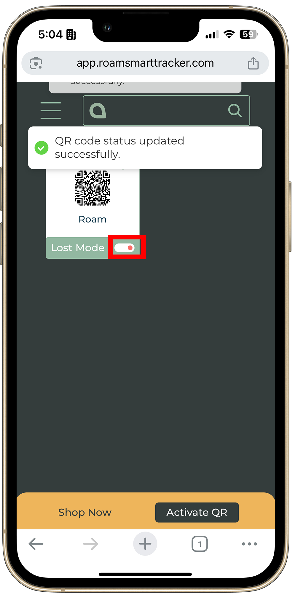 Enable Lost Mode screen in the Roam QR app