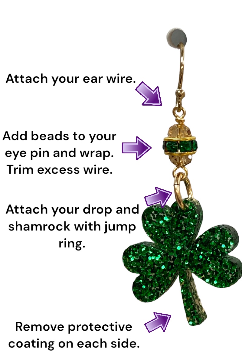 Golden Acrylic Shamrock Earring Kit Instructions