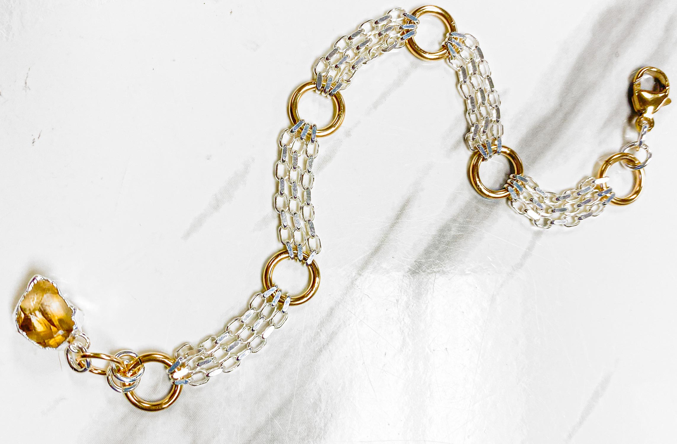 Mixed Metals Gemstone Drop Bracelet chain