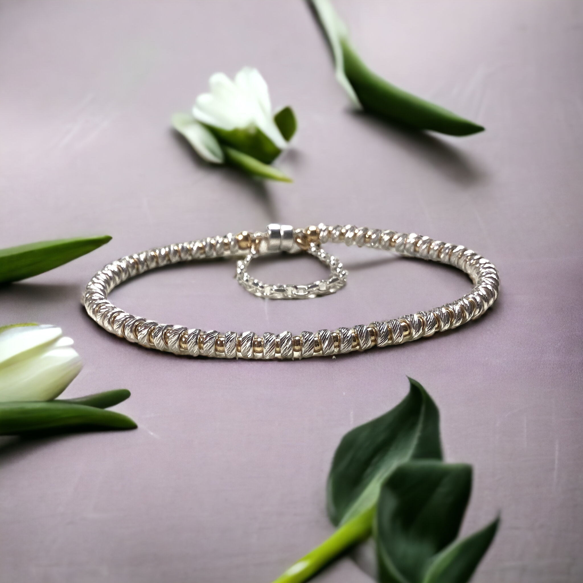 Mixed Metal Stacked Silver Bracelet