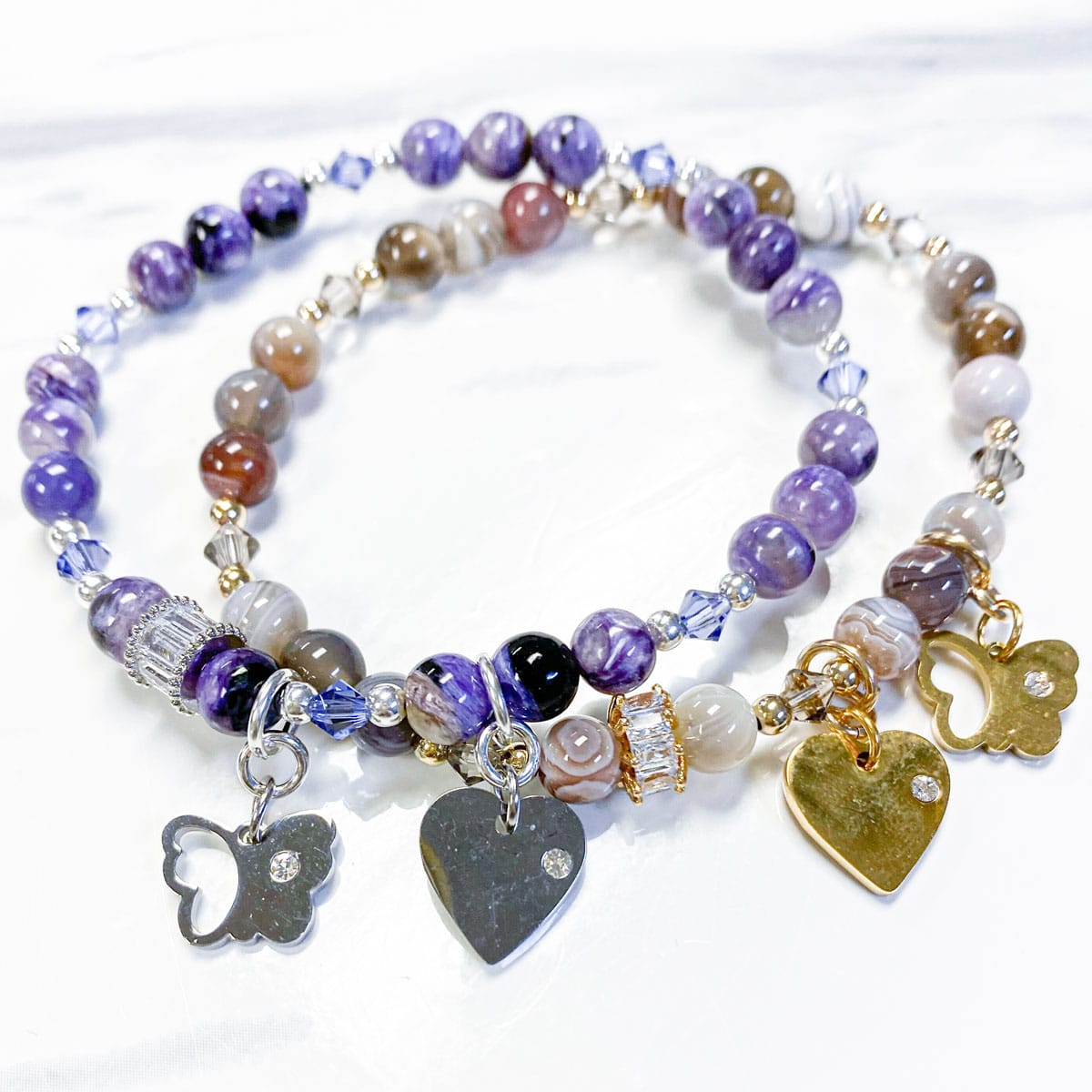 Botswana Agate and Charoite Gemstone Stack Bracelet Kit Instructions