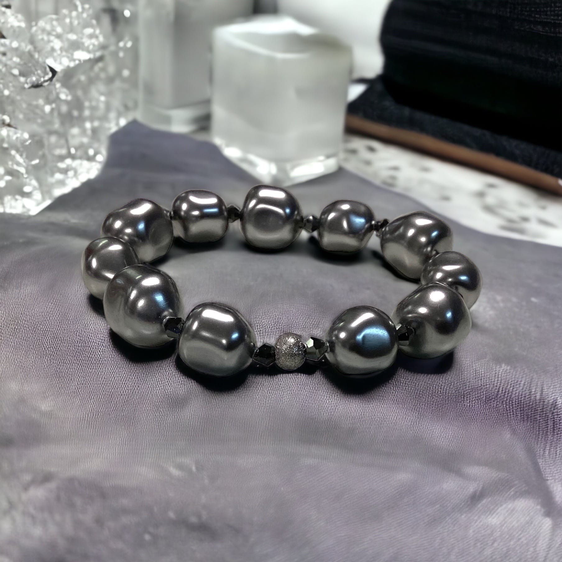 Jet Hematite And Baroque Pearl Bracelet Kit