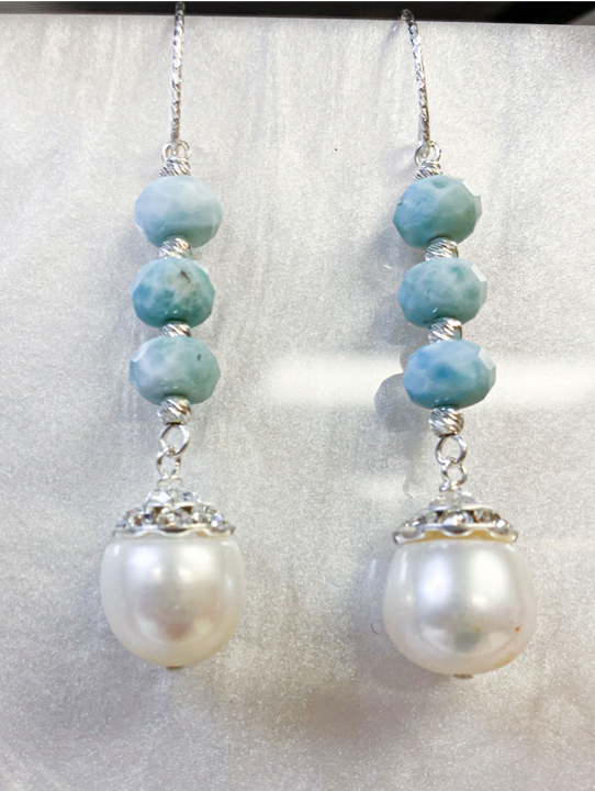 Larimar and Pearl Earring Kit Instructions