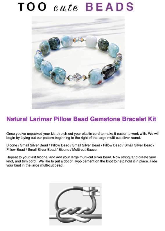 Natural Larimar Pillow Bead Gemstone Bracelet Kit