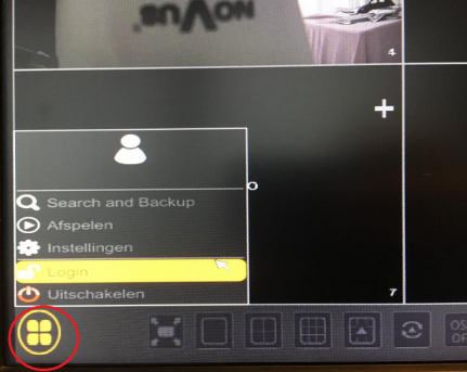 Inlog menu Novus camera systeem