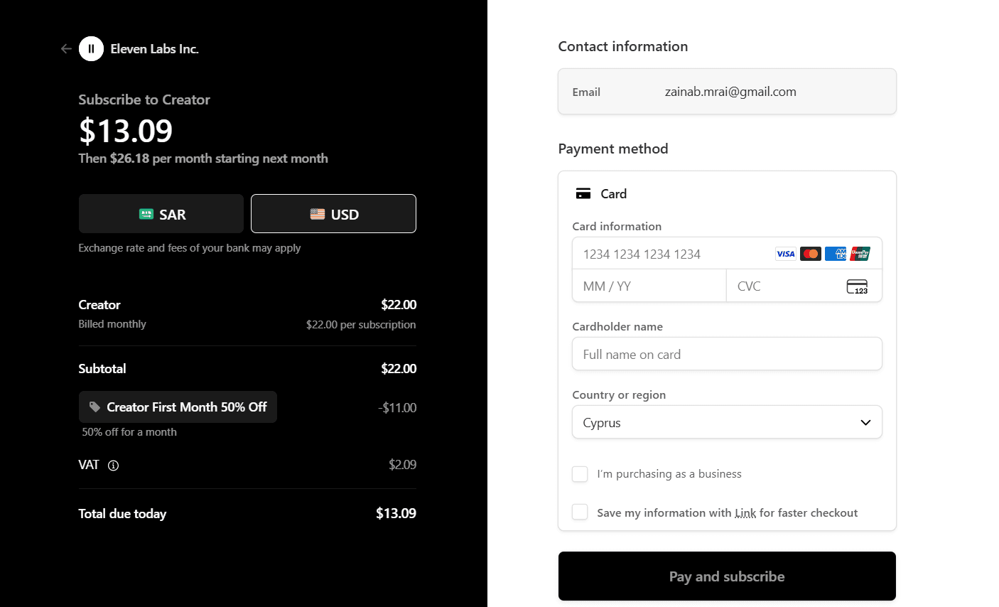 دفع اشتراك ElevenLabs باستخدام الكريبتو