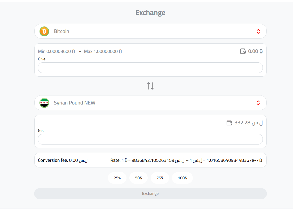 Exchange Bitcoin to Syrian Pounds or USD
