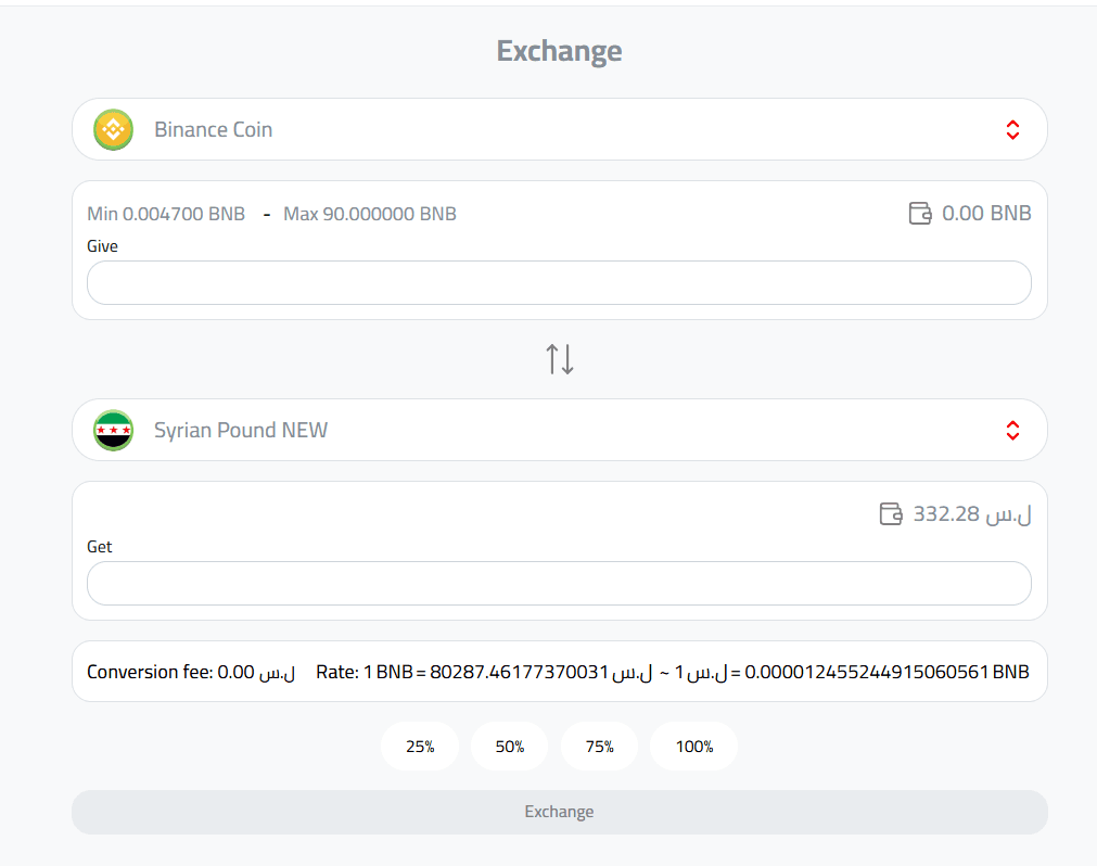 Exchange BNB to Syrian Pounds