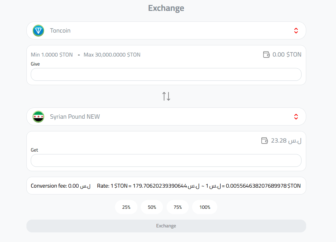 Exchange TON to SYP or USD