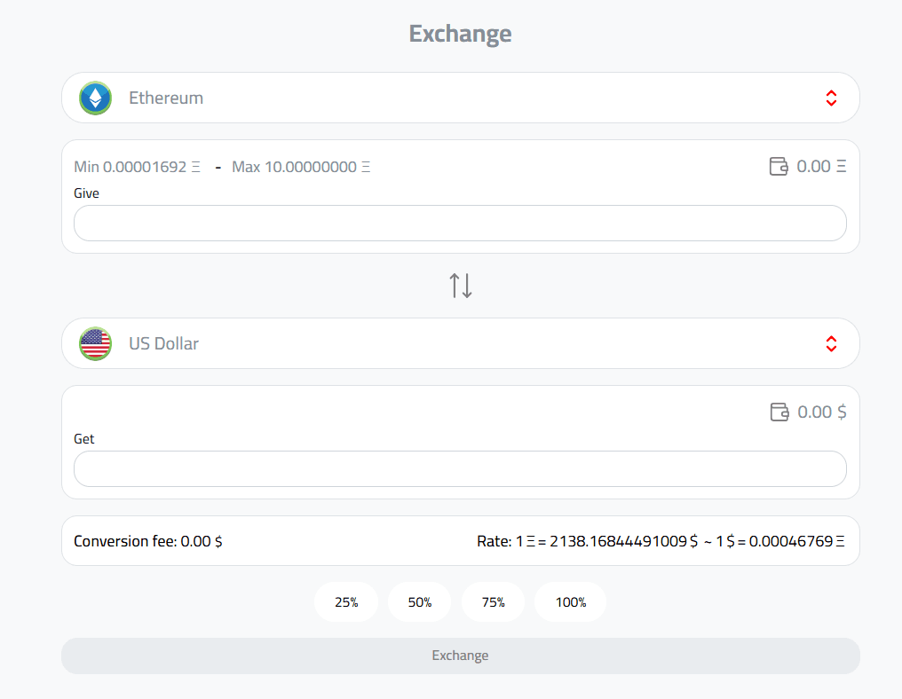 Exchange Ethereum to USD