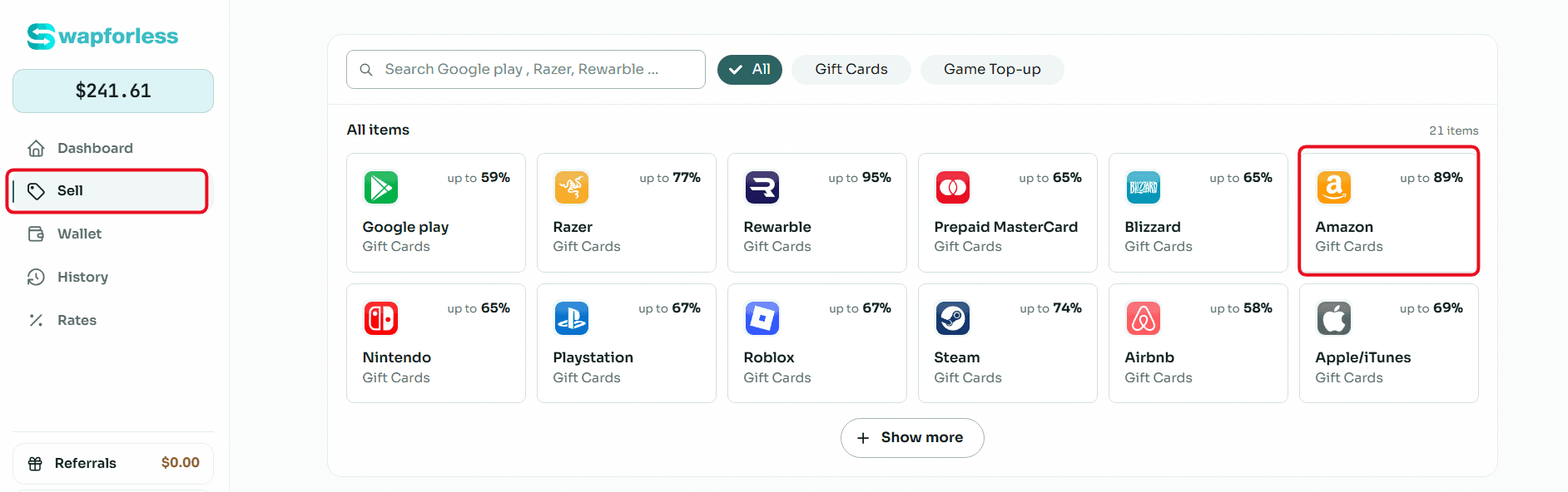 Steps to Sell Amazon UAE Cards on Swapforless