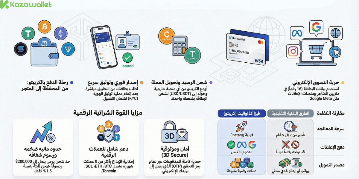 ما هي خطوات الدفع بالكريبتو عبر بطاقة فيزا افتراضية؟