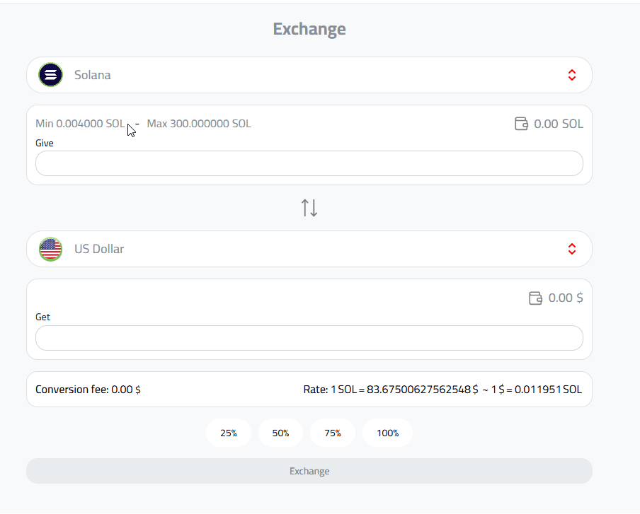 Exchange Solana to USD