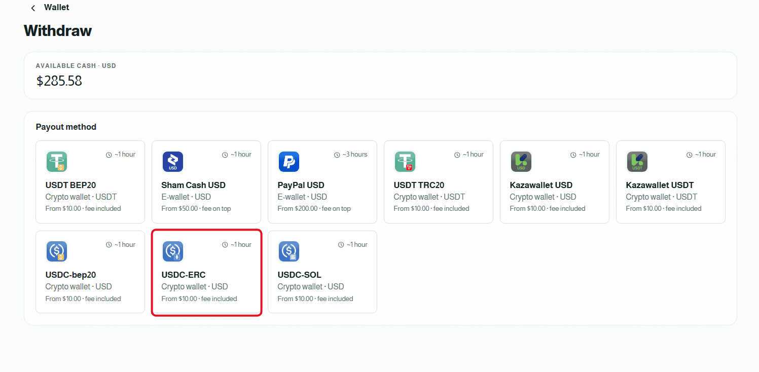 Select the Withdrawal Method