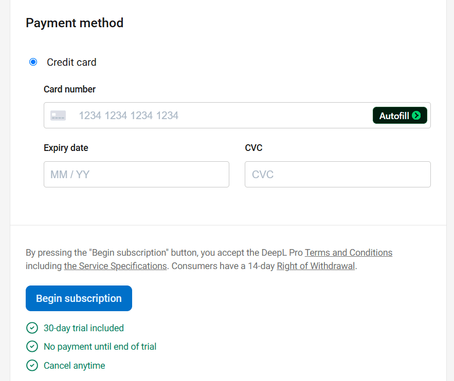 pay for a DeepL subscription using crypto