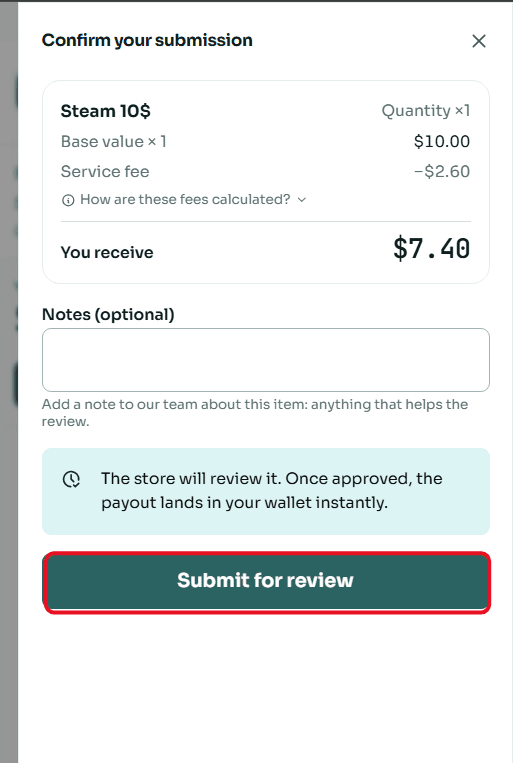 Review and confirm sale