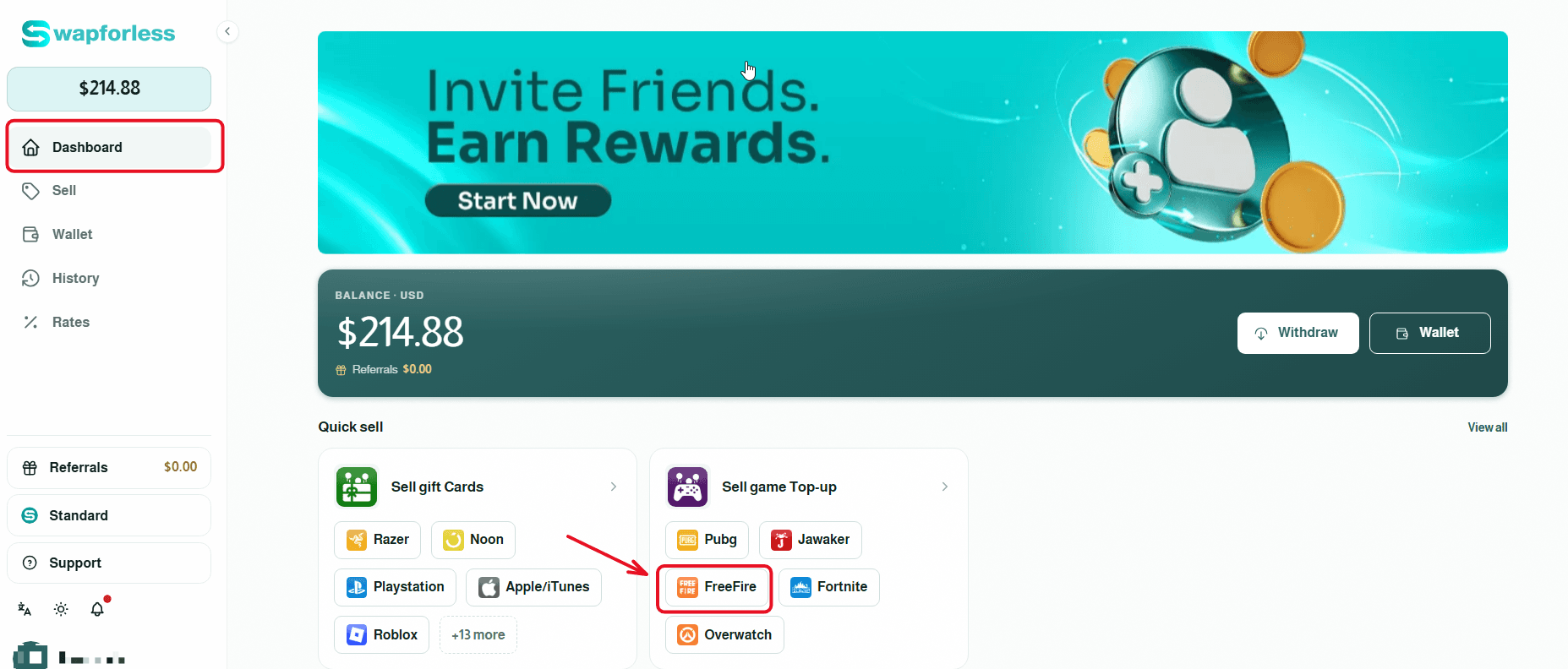 Steps to Sell Free Fire Cards on Swapforless